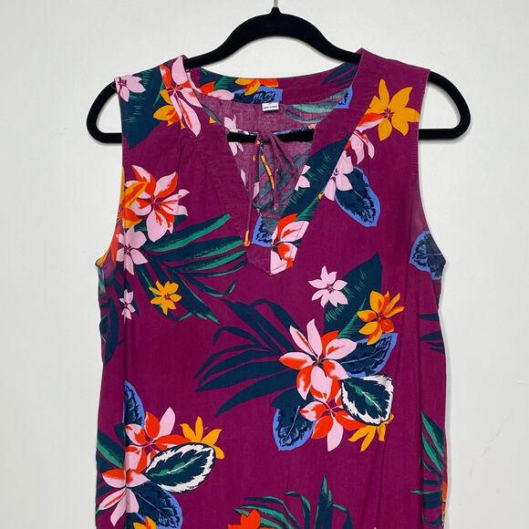 Old Navy Shift Dress Tropical Floral Sundress Sleeveless Tie V Neck Purple M - Picture 2 of 10